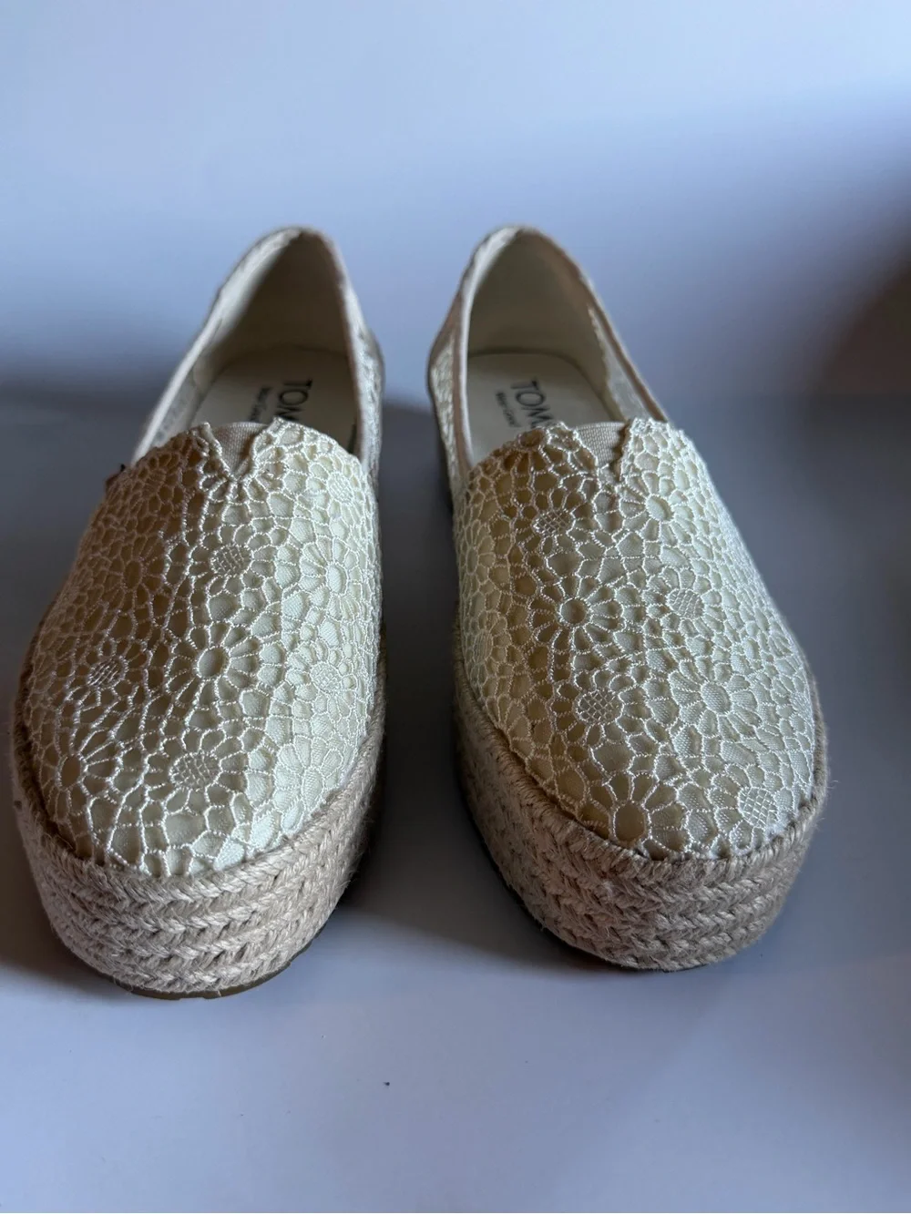 TOMS Women's Valencia Canvas Platform Espadrilles, Natural Moroccan Crochet 8